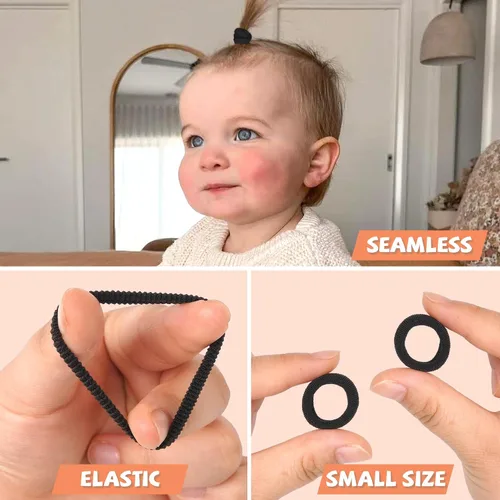 Miniatura 3 de CÉLLOT Gomas para el pelo para bebés, gomas de nylon negras para niñas, bandas de pelo sin costuras para niñas, coleteros elásticos para niñas
