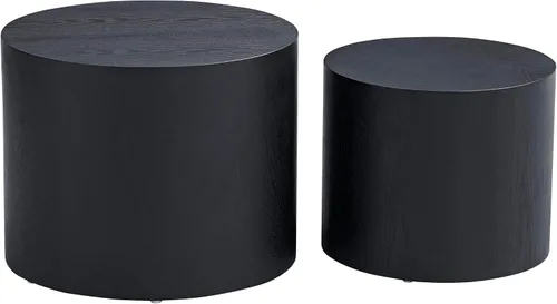 Miniatura 7 de Juego de 2 mesas auxiliares anidables para sala de estar, juego de mesa auxiliar redonda moderno, mesa auxiliar circular de madera y muebles Negro