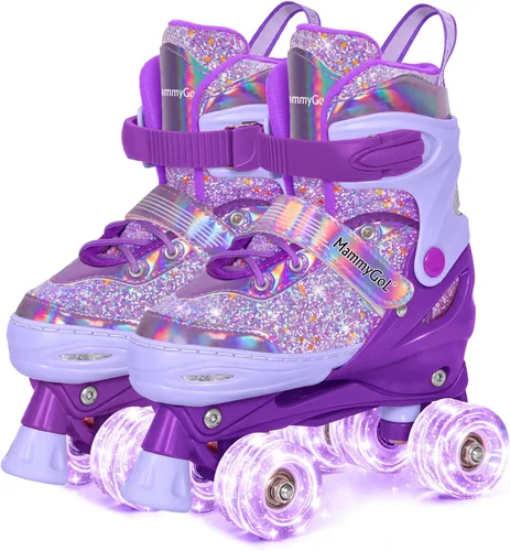 Miniatura 7 de Mammygol Patines para niñas, 4 tamaños ajustables con ruedas iluminadas, para niños