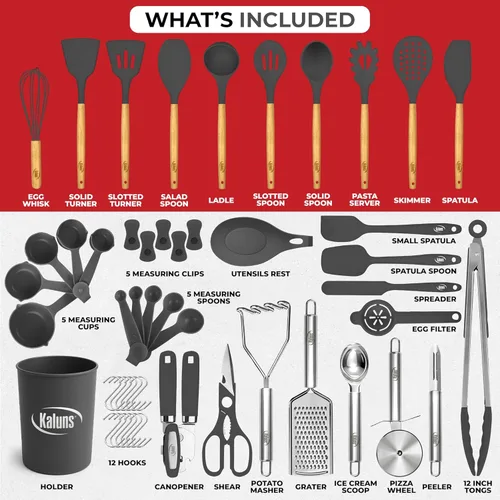 Miniatura 3 de Kaluns - Juego completo de 50 utensilios de cocina de silicona - 800°F resistente al calor, utensilios de cocina antiadherentes premium con mangos