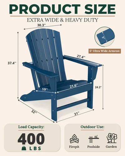 Miniatura 3 de BRIOPAWS Adirondack - Juego de 2 sillas para hoguera, de gran tamaño, plástico HDPE, resistente a la intemperie, para terraza, exterior, piscina