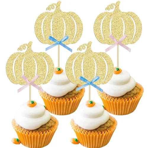 Miniatura 27 de Gyufise 24 adornos para cupcakes de revelación de género, decoraciones para pasteles de niños o niñas para Acción de Gracias, Halloween, tema