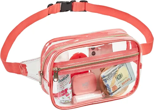 Miniatura 22 de Clearworld Riñonera transparente para mujeres y hombres, paquete de cintura aprobado por estadio con correa ajustable, bolsa de cinturón de moda