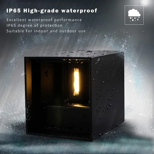 Miniatura 2 de Aplique de Pared de Aluminio Impermeable LED, 100-277V 3000K Aplique de Pared Cuadrado al Aire Libre Luz Cálida 2 LEDs Luz de Pared Exterior Negra