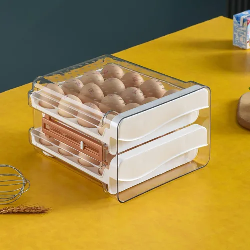 Miniatura 4 de Sooyee Soporte para 32 huevos para refrigerador con escala de tiempo, contenedor de huevos para refrigerador, contenedor/organizador/caja