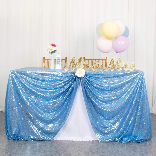 ShiDianYi Mantel de lentejuelas color azul bebé, de 50 x 72 pulgadas, mantel rectangular de lentejuelas para decoración de boda - 200111E