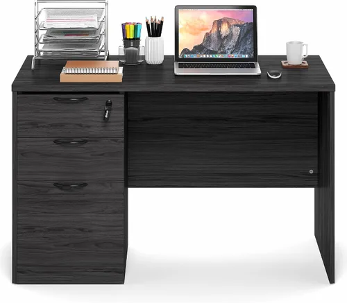 Miniatura 6 de Furinno Roger - Escritorio ejecutivo de 47 pulgadas con archivador, escritorio de oficina en casa con archivador de pedestal fijo de 3 cajones, ojal