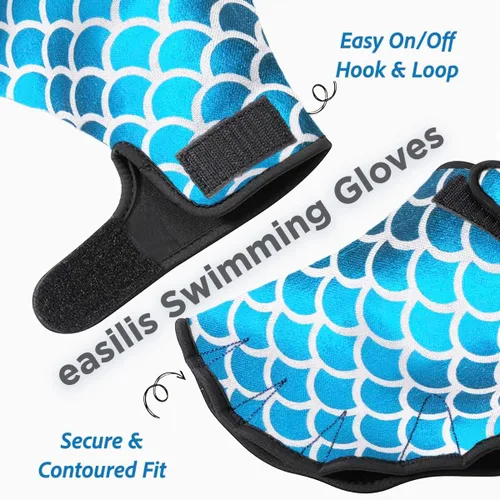 Miniatura 3 de Guantes acuáticos de natación para mujeres y hombres, guantes de agua con resistencia de malla para natación y aeróbic acuático, diseño de escamas