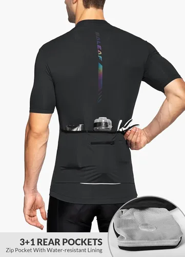 Miniatura 4 de BALEAF Camiseta de ciclismo para hombre, manga corta, media cremallera, para ciclismo de montaña, 4 bolsillos traseros UPF