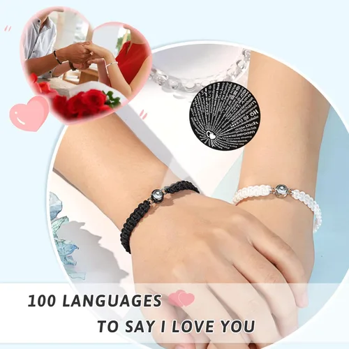 Miniatura 2 de UNGENT THEM Pulseras con texto en 100 idiomas, regalos para parejas para novio, novia, mi amor, alma gemela, aniversario, día de San Valentín