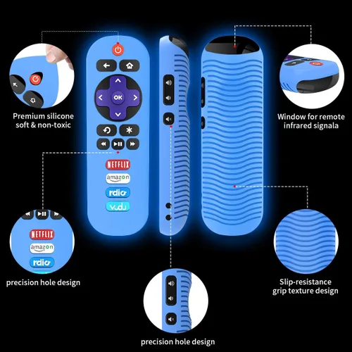 Miniatura 6 de Paquete de 2 fundas de silicona para control remoto TCL Roku TV RC280, repuesto universal, ligera, a prueba de golpes, TCL Roku TV, con cordón Negro