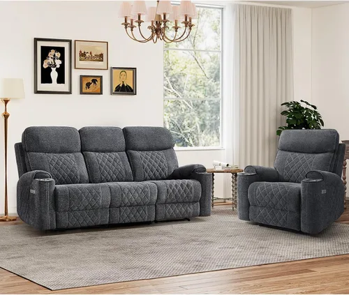 Miniatura 21 de HAOMARKETS Silla reclinable eléctrica para adultos con puerto USB, sofás reclinables eléctricos de tela suave con portavasos de metal, sillas