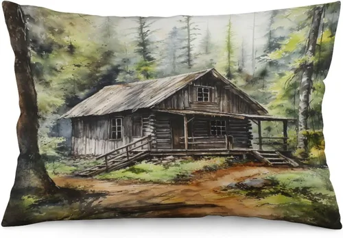 Miniatura 10 de Funda de almohada rústica de 12 x 20 pulgadas, diseño de cabaña en el bosque, súper suave, funda de cojín impresa de doble cara, funda de almohada