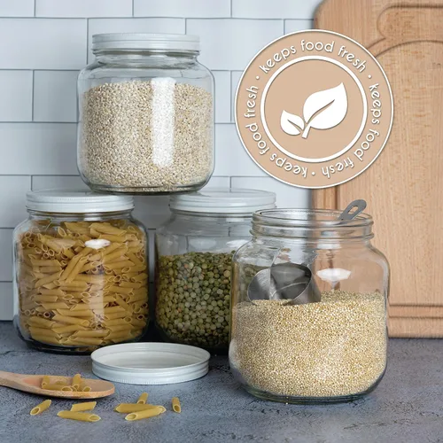 Miniatura 6 de Frasco de vidrio grande de medio galón Kitchentoolz con boca ancha y tapa metálica hermética - Capacidad de 1/2 galón (64oz) - Para encurtidos