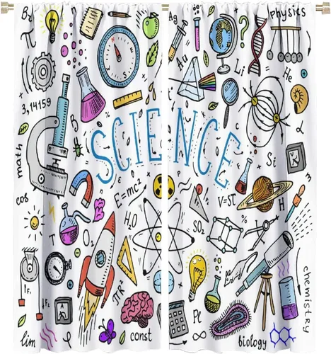 Miniatura 92 de Cortinas opacas para ventanas de ciencia para niños, lupa de libro de laboratorio de ciencia, lupa, frascos moleculares, cortinas impresas