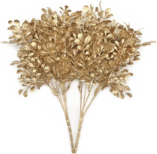 Miniatura 25 de Plantas artificiales Golden Baby Breath Gypsophila, para decoración de Navidad, plantas falsas, arbustos de helecho, arbustos sintéticos, Aliento
