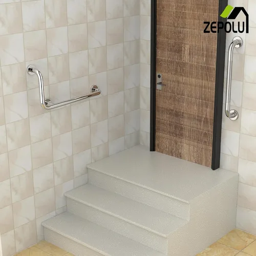 Miniatura 5 de Barra de sujeción en forma de L de cromo pulido de 12x24 pulgadas + pasamanos de ducha estriado de 20 pulgadas, barra de seguridad para inodoro