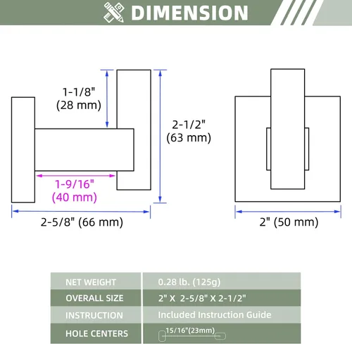 Miniatura 2 de Suyar Gancho para toallas de níquel cepillado, soporte para bata de baño, gancho de pared Acero inoxidable SUS304, montaje con tornillo Mate negro