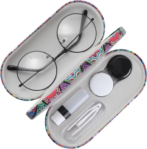 Miniatura 11 de MoKo Estuche Doble para Gafas, Estuche para Lentes de Contacto con Pinzas Removedoras con Espejo, 2 en 1 de Doble Cara Portátil, Caja Soporte Azul