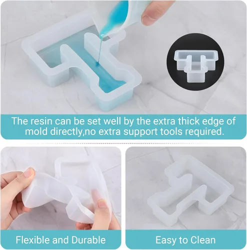 Miniatura 3 de Gartful Moldes de letras de resina para fundición, moldes de silicona de resina del alfabeto mayúscula T para epoxi, moldes de silicona 3D gruesos