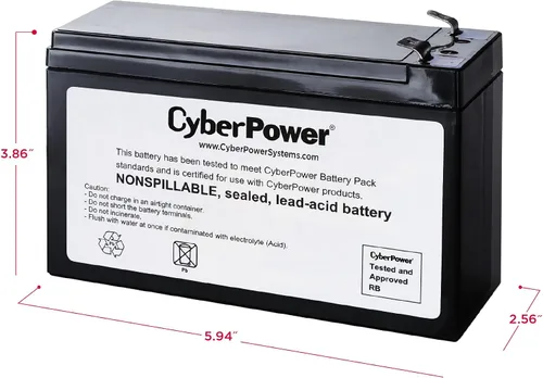 Miniatura 3 de CyberPower RB1280A - Cartucho de batería de repuesto para UPS, sin mantenimiento, instalable por el usuario, 12V/9Ah