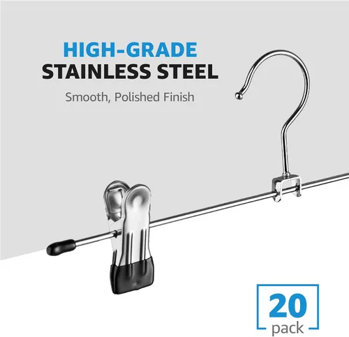 Miniatura 2 de Zober Perchas de metal para faldas – Paquete de 10 perchas para pantalones con clips – Perchas apilables para ahorrar espacio – Clip ajustable