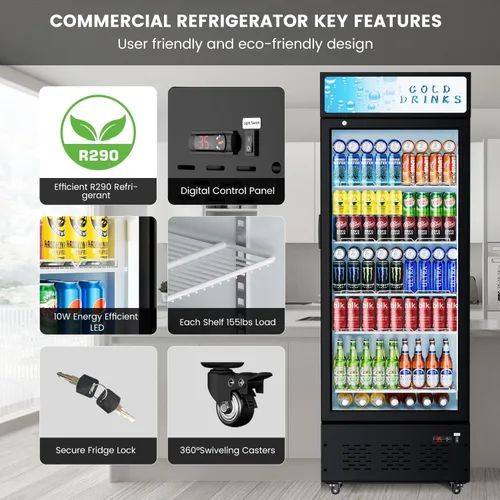 Miniatura 3 de Refrigeradores comerciales de bebidas Refrigerador de puerta de cristal Puerta de visualización vertical con estantes ajustables