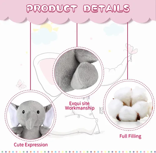 Miniatura 3 de Skylety 4 piezas de animales de peluche pequeños y lindos elefantes, animales del bosque suaves para baby shower, niños y niñas, revelación