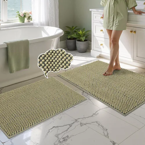 Miniatura 35 de BSICPRO Juego de alfombras de baño 2 piezas - Tapetes de baño de chenilla antideslizantes - Gruesa y suave alfombra absorbente de salvia para baño
