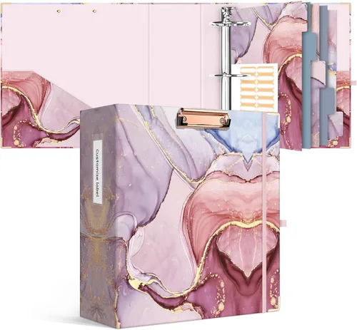 Ospelelf Carpeta de 3 anillos para papel tamaño carta con 5 separadores de pestañas, anillo de 3 pulgadas, lomo de 4.4 pulgadas, carpeta grande rosa