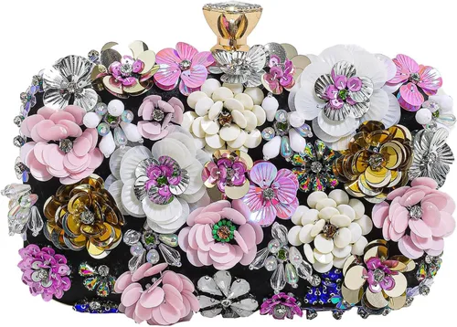 Bolso de noche floral para mujer, bordado con cuentas, bolso de mano vintage con perlas, elegante bolso cruzado de hombro
