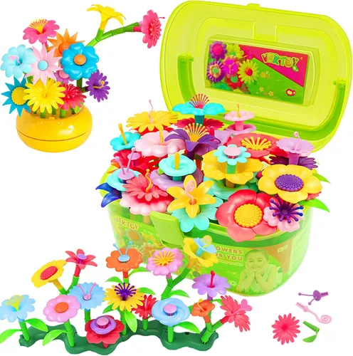 VERTOY Juego de juguetes de construcción de jardín de flores para niñas de 3, 4, 5, 6 años, juegos de actividades educativas STEM y regalo de Verde