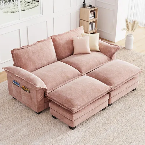 Miniatura 34 de KKL Sofá Seccional Modular de 89 Pulgadas, Sofá de Amor de 2 Asientos Sofá Nube con Asiento Profundo, Sofás Seccionales de Chenilla para Sala