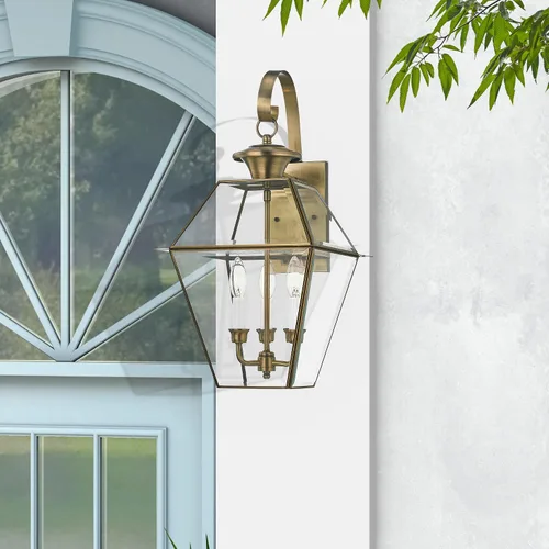 Miniatura 12 de Livex Lighting 2381-01 Westover - Farol de pared para exteriores, 3 luces, latón antiguo
