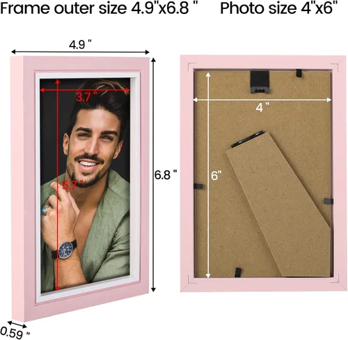 Miniatura 2 de LBECUA Juego de 4 portarretratos de 4 x 6, color rosa con plexiglás HD de 4 x 6, horizontal y vertical para pared y mesa