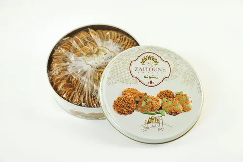 Miniatura 3 de Zaitoune Galletas Barazek - 8.82 oz Lujosas galletas crujientes de sésamo y pistacho hechas a mano en Turquía Hermosa lata de regalo