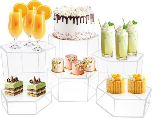 Miniatura 9 de 6 Piezas Elevadores de Buffet, Elevadores de Alimentos para Mesa de Buffet, Elevadores de Exhibición de Cubos Acrílicos con Parte Inferior Hueca
