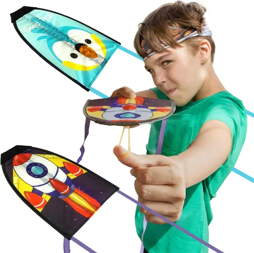 Novelty Place Paquete de 2 cometas de eyección de pulgar, lanzador de cometas, cometas de catapulta para niños, niñas, niños y adolescentes, mini