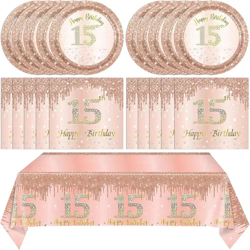 Miniatura 14 de 41 piezas de decoración de cumpleaños número 60 para mujeres, oro rosa, suministros de cumpleaños de sesenta años, platos, servilletas, mantel, 60