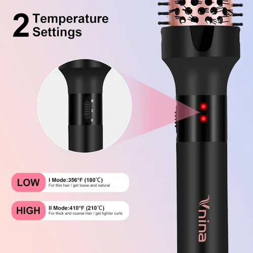 Miniatura 3 de Cepillo térmico de 1.5 pulgadas para aspecto de soplado, alisado de cabello redondo con 2 ajustes de temperatura, plancha de cerámica para cabello