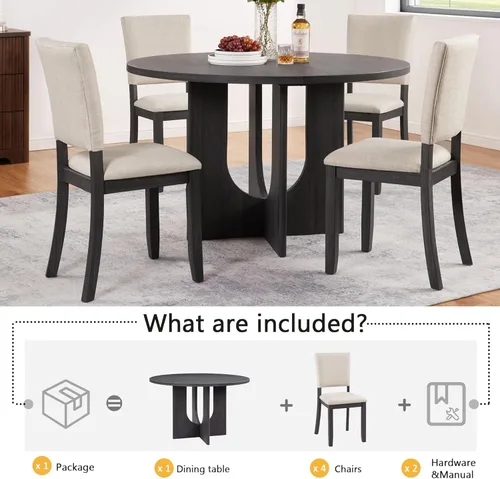 Miniatura 7 de RuiSiSi Juego de mesa de comedor redonda de 5 piezas, juego de mesa de cocina de 47 pulgadas con 4 sillas tapizadas, mesa de comedor de madera