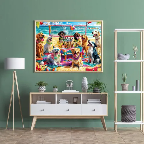 Miniatura 5 de Rompecabezas para adultos de 1000 piezas, rompecabezas de perro de 1000 piezas – Doggo Beach Bash, rompecabezas de decoración de fiesta