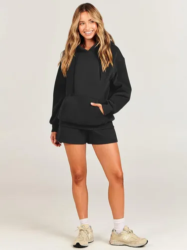 Miniatura 6 de ANRABESS Conjunto de 2 piezas para mujer, sudadera corta con cordón y capucha de gran tamaño, conjunto a juego