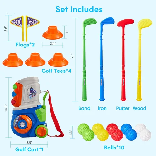 Miniatura 6 de PJG Juego de golf para niños pequeños, palos de golf de plástico para niños de 1, 2, 3, 4, 5 años con 4 palos de golf y 10 pelotas, juguetes de golf