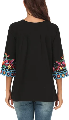Miniatura 7 de YZXDORWJ Blusa de verano para mujer, estilo bohemio, estilo mexicano, con bordado bohemio