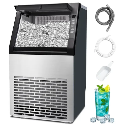 Miniatura 8 de Máquina comercial para hacer hielo de 99 libras/24 horas, máquina de hielo grande de acero inoxidable debajo del mostrador con contenedor