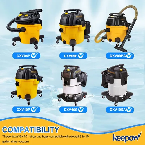 Miniatura 2 de KEEPOW Paquete de 6 bolsas para aspiradora Dewalt de 6 a 10 galones, compatibles con Dewalt DXV06P, DXV09P, DXV10P, DXV09PA, DXV10PL, DXV10S