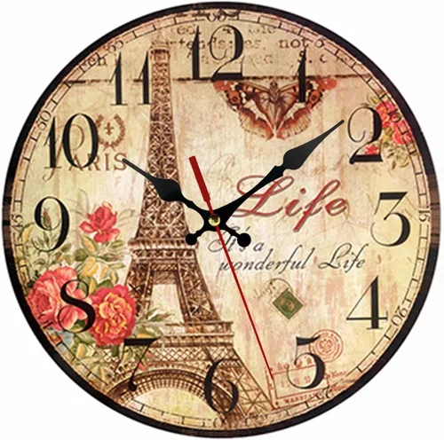 Miniatura 28 de Reloj de pared redondo de madera de 12 pulgadas, silencioso, sin tictac, de cuarzo, funciona con pilas, para oficina, cocina, dormitorio, aula