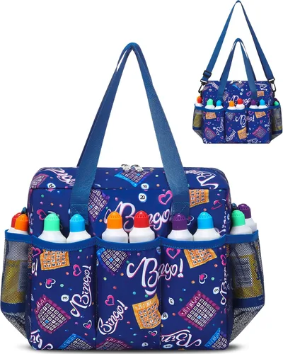 Miniatura 13 de Bolsa de Bingo con Bolsillos para Marcadores Casino Accesorios de Juego de Bingo para Adultos Mayores Negro