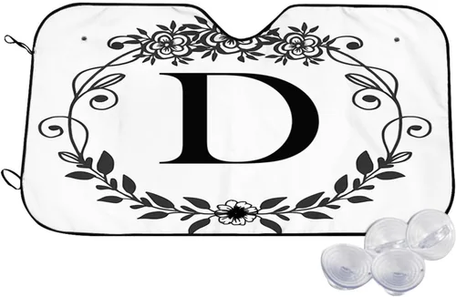 Miniatura 12 de Parasol para parabrisas de automóvil con inicial floral, ajuste universal, letra F, mantiene tu vehículo fresco. Reflector de calor y sol UV, negro